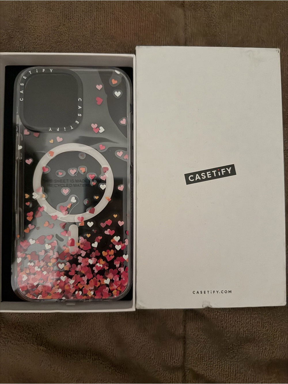Casetify Clear MagSafe Case with Pink and Red Heart Confetti